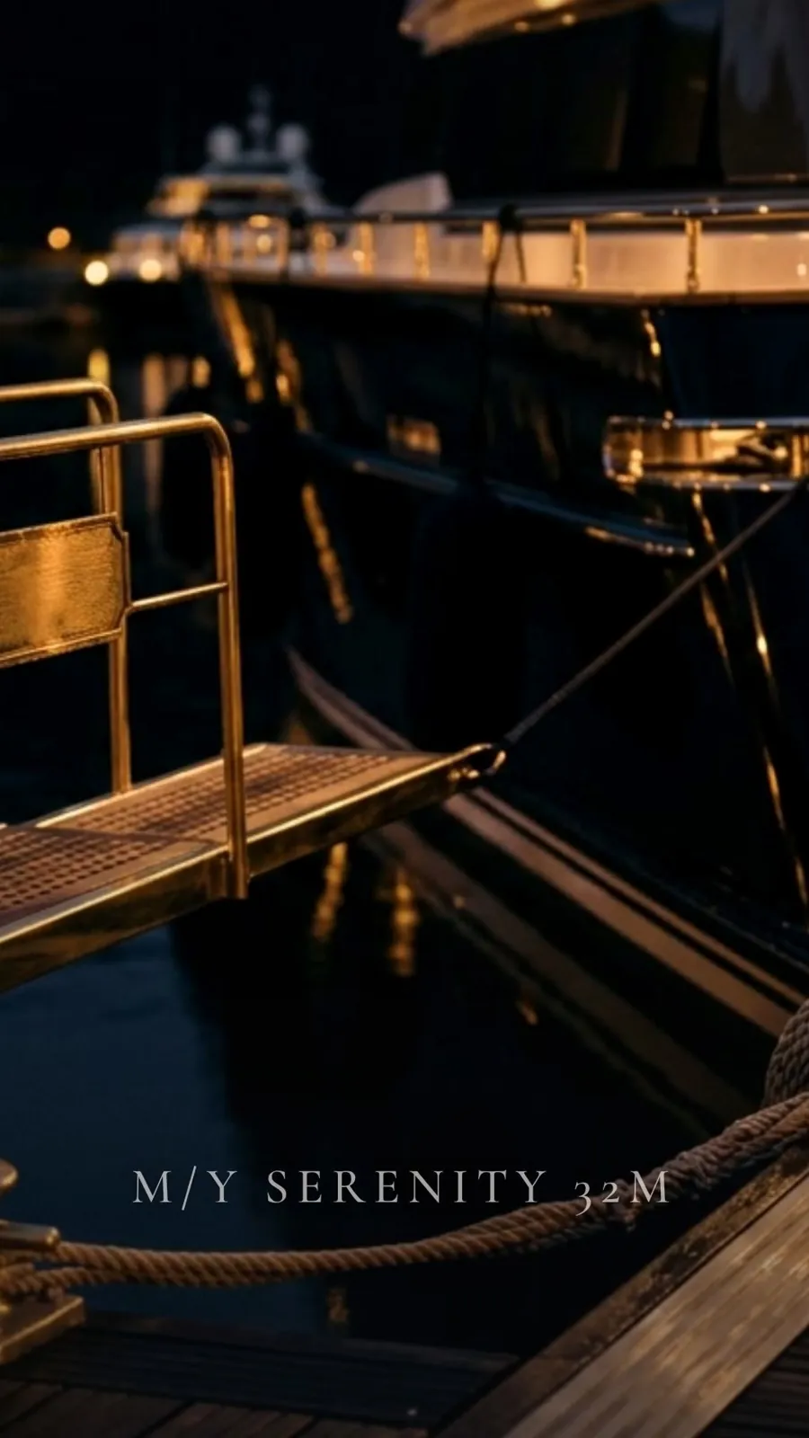 M/Y Serenity 32m at the dock at night